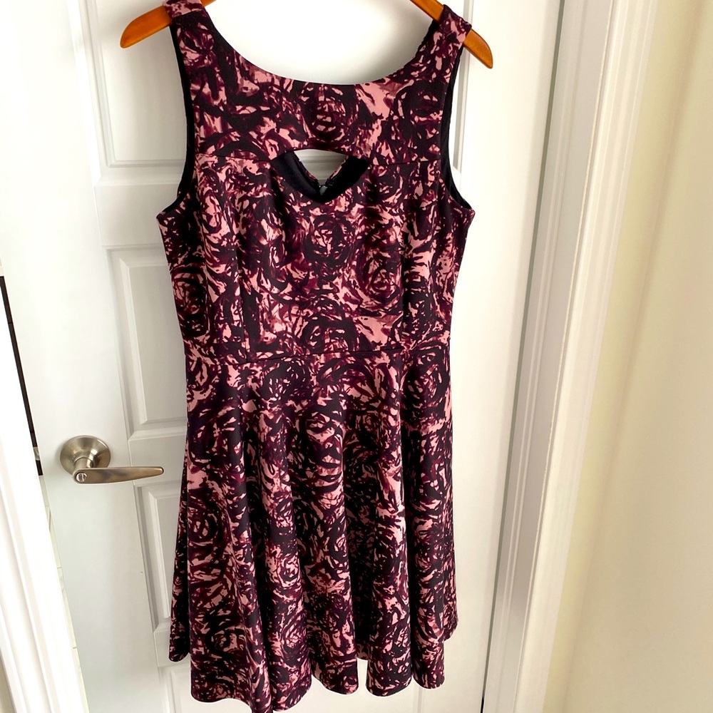 Cutout Flowing Dress with Pockets and Rose Pattern